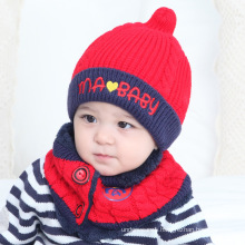 Kids Baby warm knitted hats neck warmer set with applique